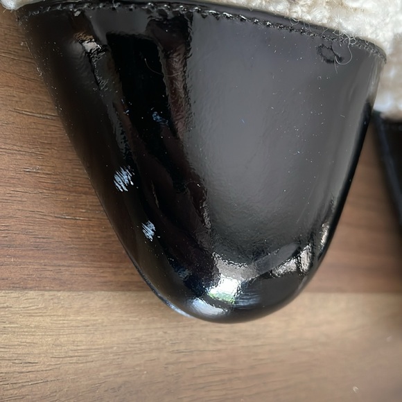 Stuart Weitzman Cream Bouclé Flats with Black Patent Cap Toe - Picture 7 of 9